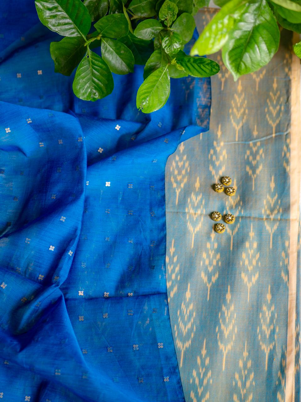 Mercerised ikkat with blue sequins Dupatta