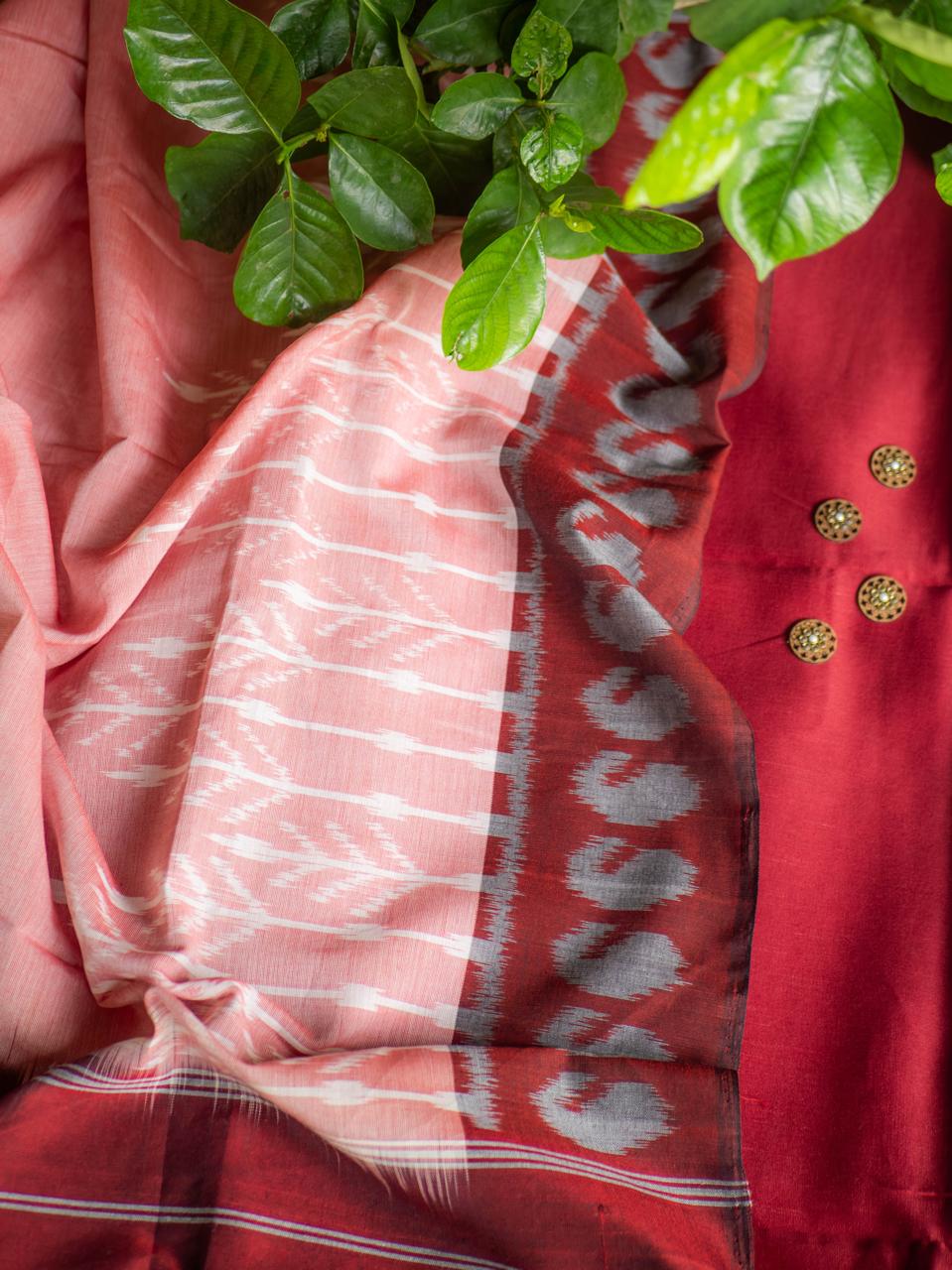Chanderi silk Kurta with Ikkat Dupatta- maroon
