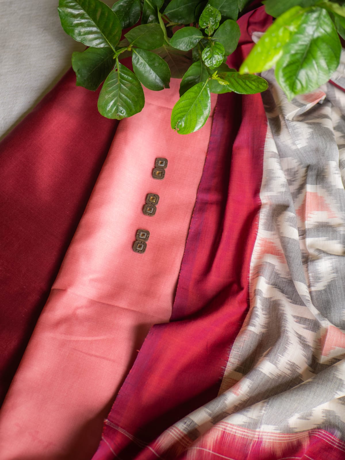 Chanderi-Shaded Maroon with ikkat dupatta