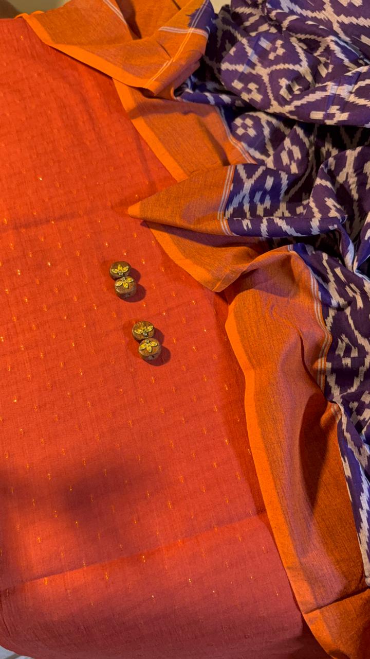 Zari buta -Orange with ikkat dupatta
