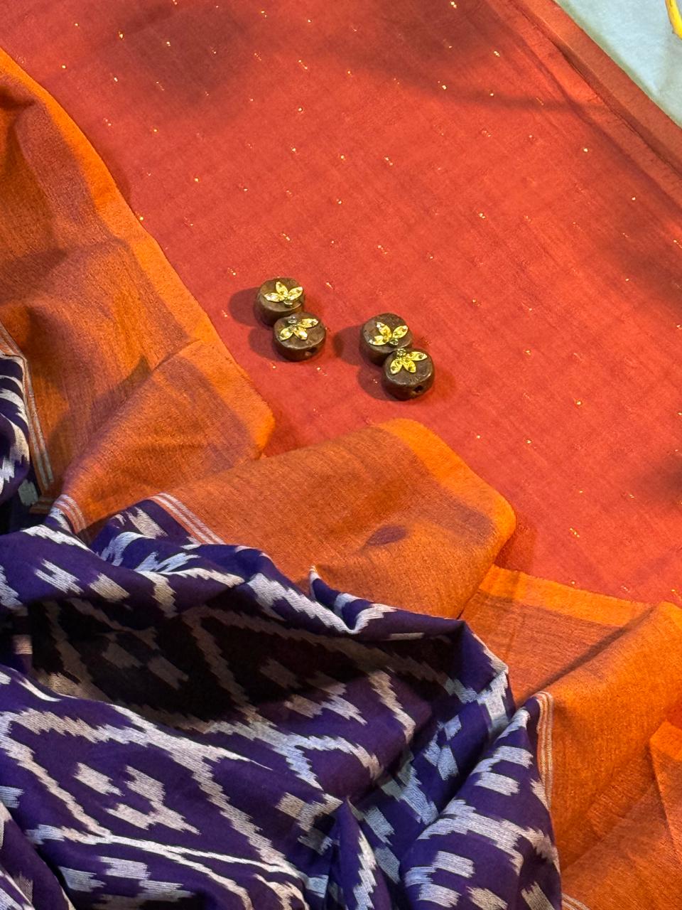 Zari buta -Orange with ikkat dupatta