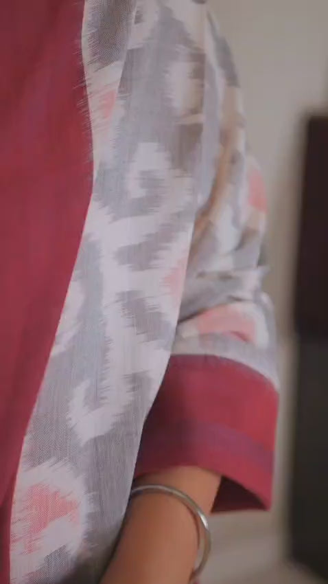 Chanderi-Shaded Maroon with ikkat dupatta