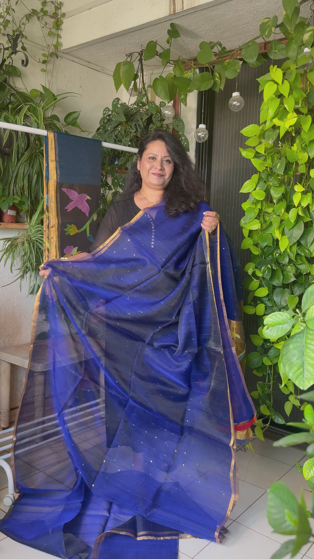 Pure Muslin silk saree ink blue
