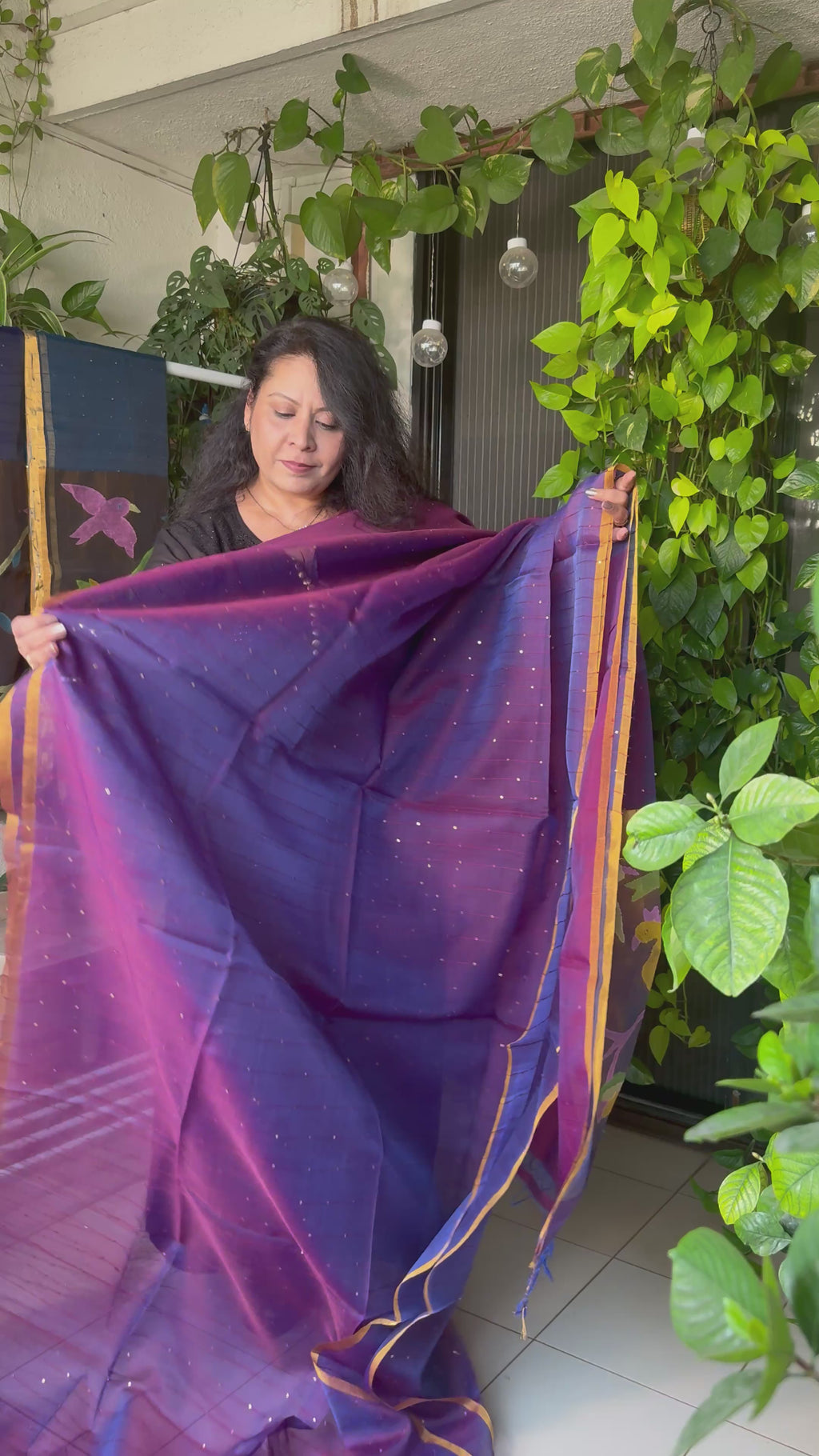 Pure Muslin silk saree dual shade purple wine