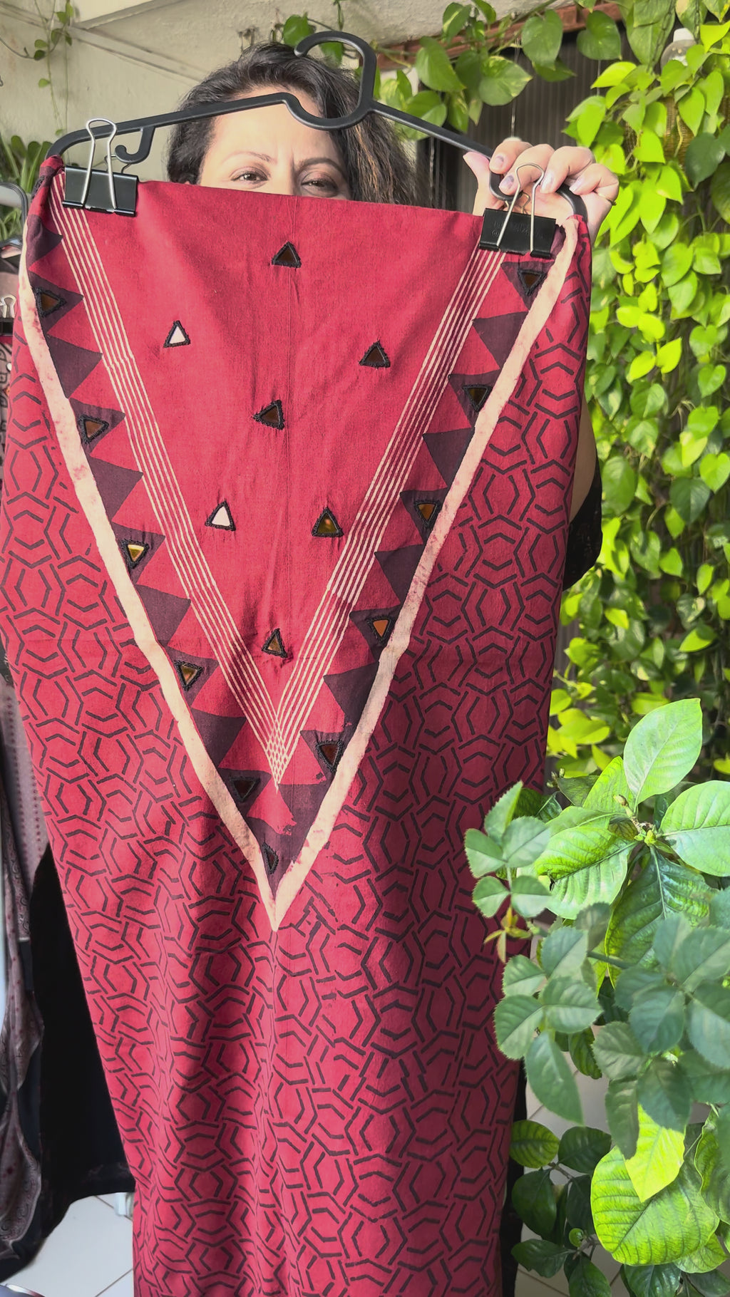 Pure cotton mirror work Ajrakh kurta material