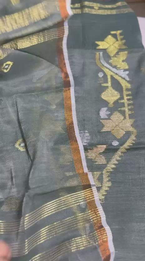 Handloom Pure Muslin Silk Zari Jamdani Suit Set