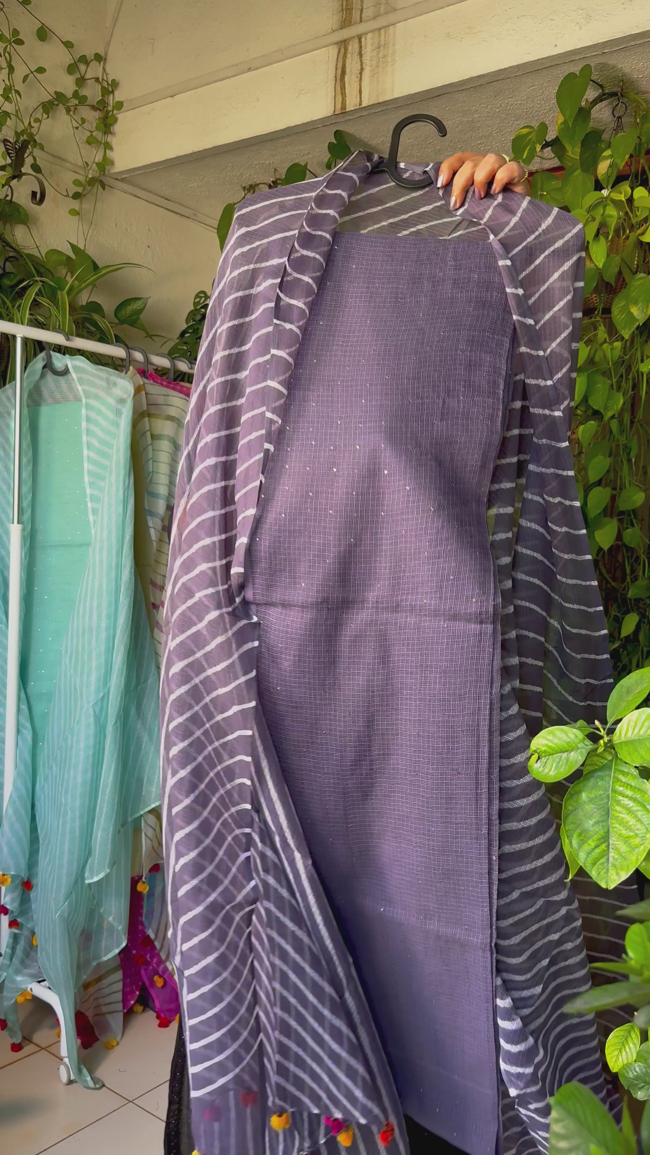 Pure kota Mukaish work kurta with kota dupatta- English grey