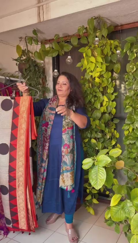 Pure Dola silk handblock printed Ajrakh saree