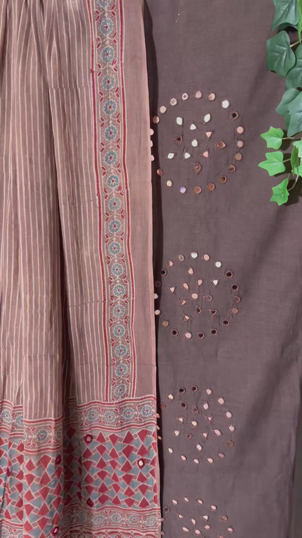 Ajrakh dark brown kurta and light brown dupatta