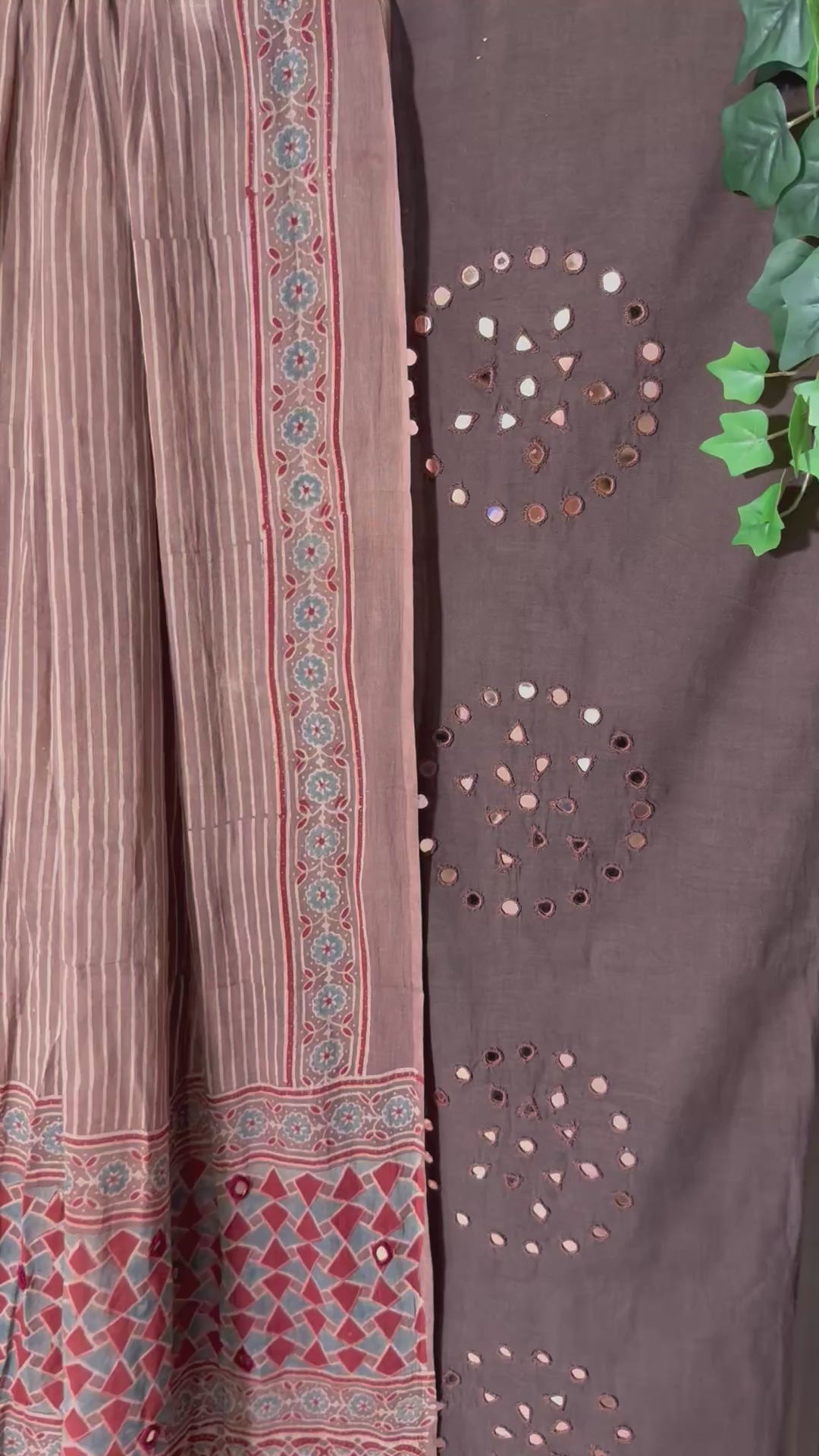 Ajrakh dark brown kurta and light brown dupatta