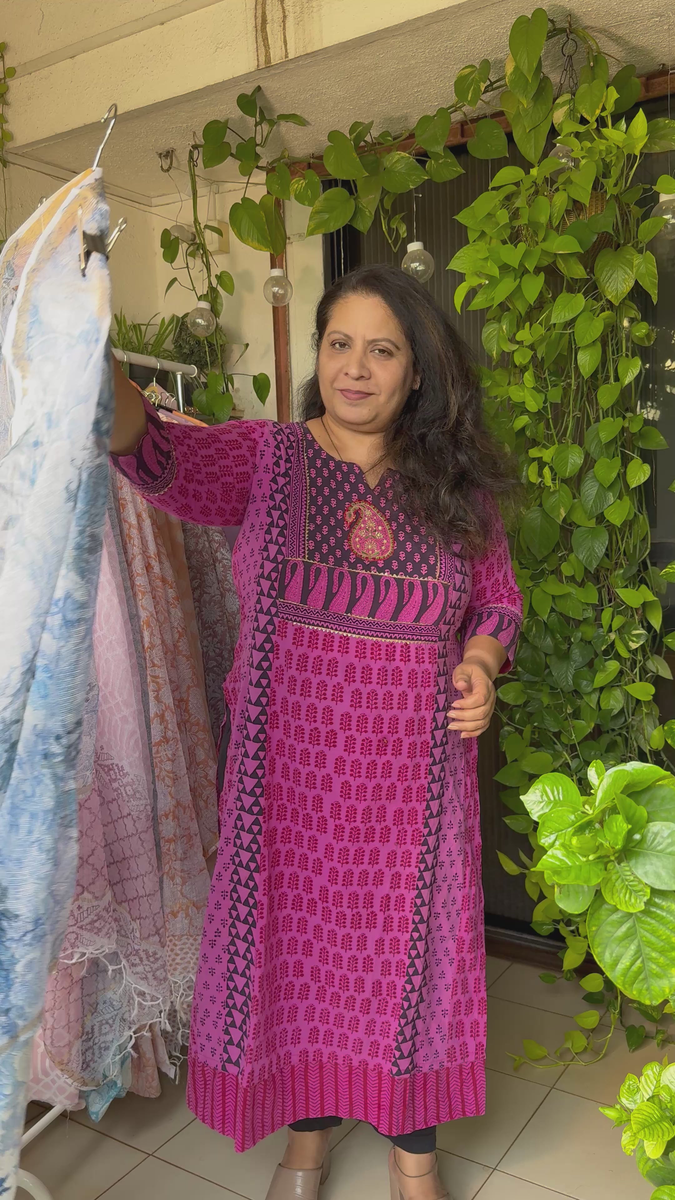 Dark Blue Floral- Pure Taj cotton kurta with kota dupatta