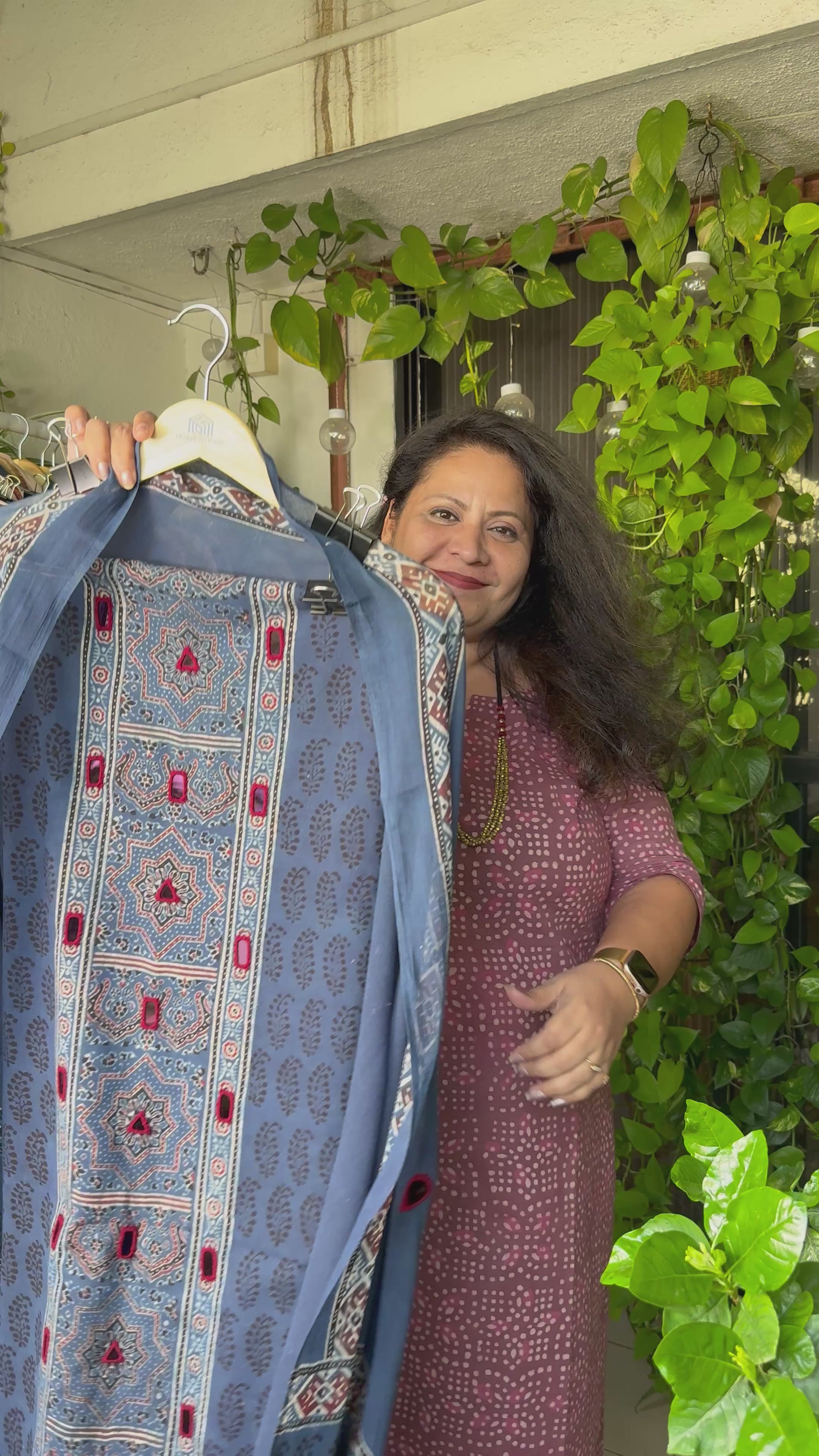 Pure cotton mirror work Ajrakh Indigo