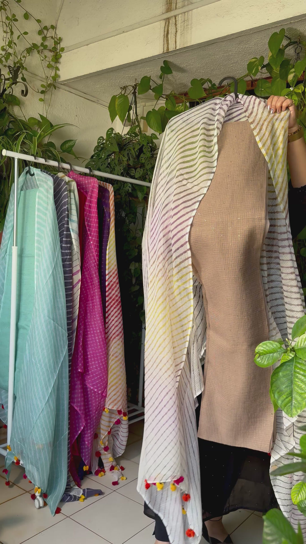 Pure kota Mukaish work kurta with kota dupatta- light cocoa