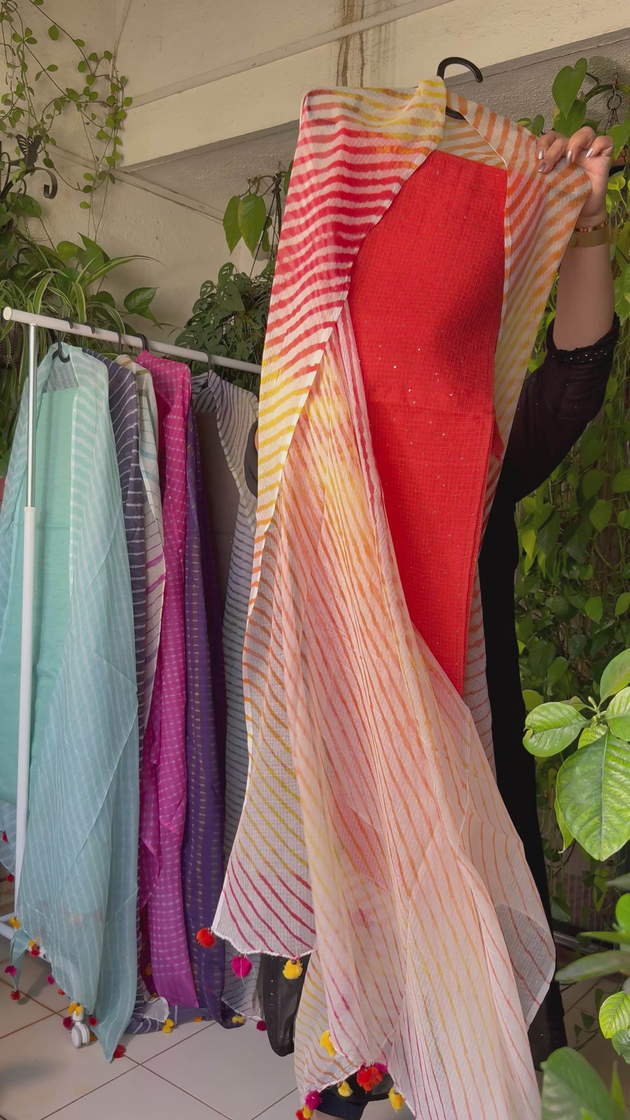 Pure kota Mukaish work kurta with kota dupatta- Fanta orange