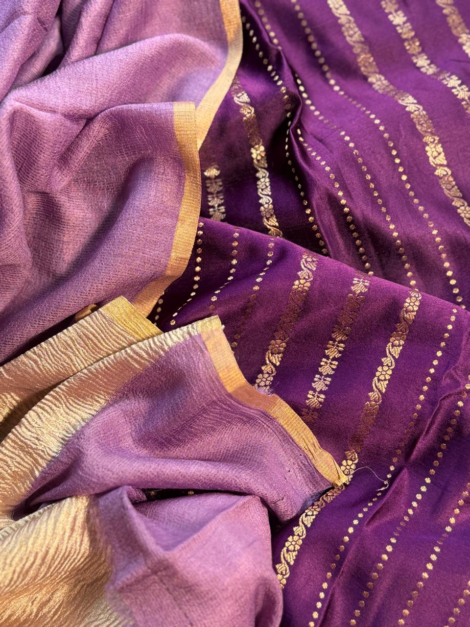Mashru silk kurta with moonga silk dupatta dark purple with light purple